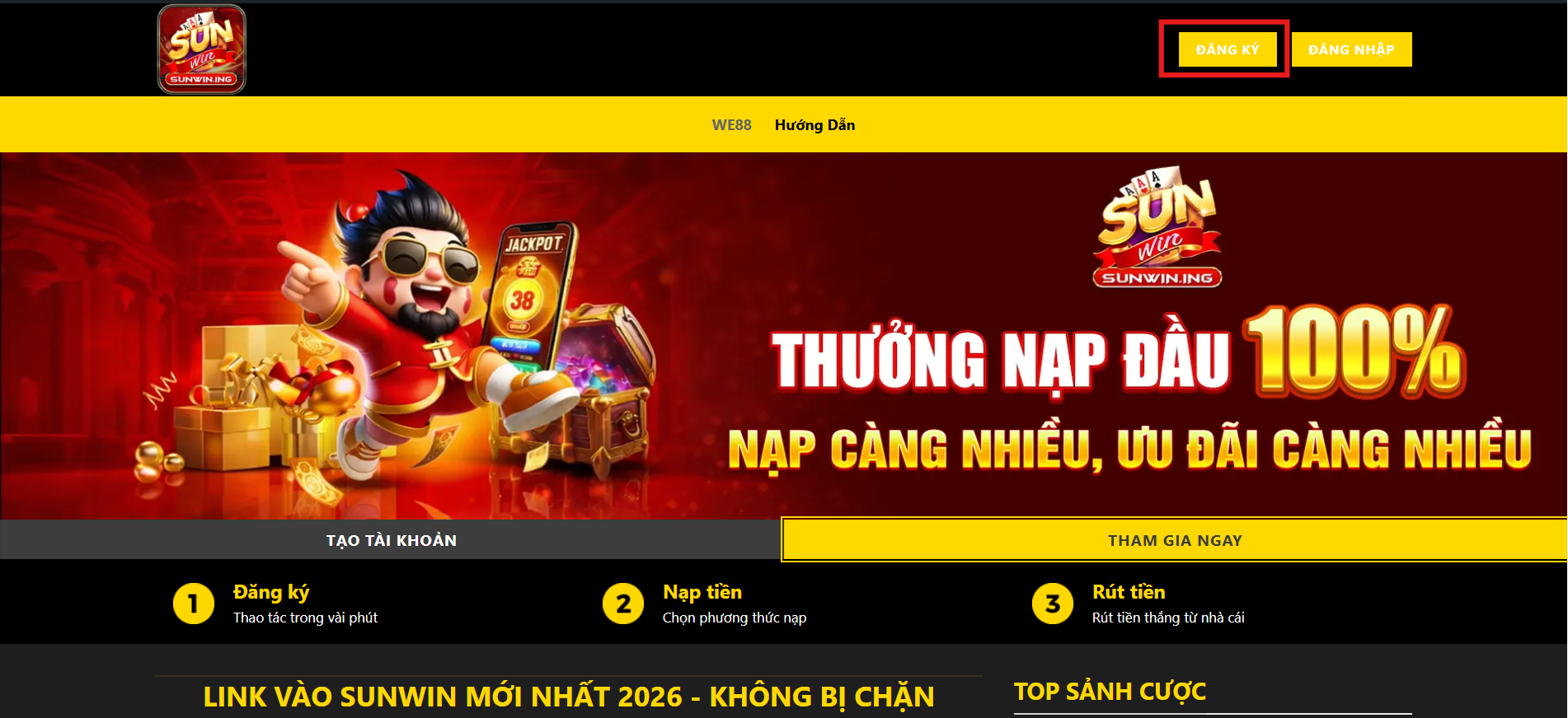 Click nút đăng ký ở góc phải màn hình